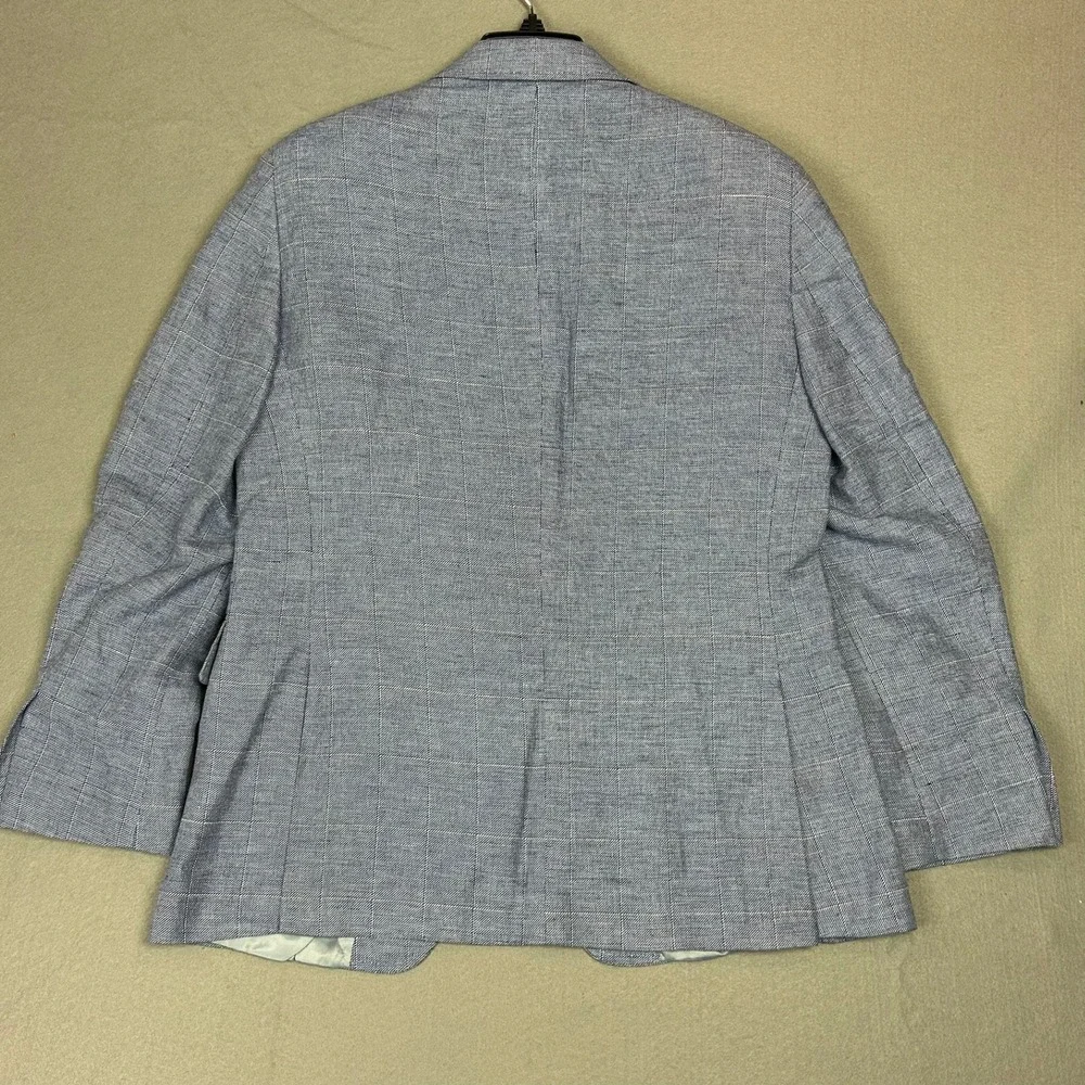 Charles Tyrwhitt Sport Coat Slim Fit Linen Cotton Plaid Men 40S Light Blue